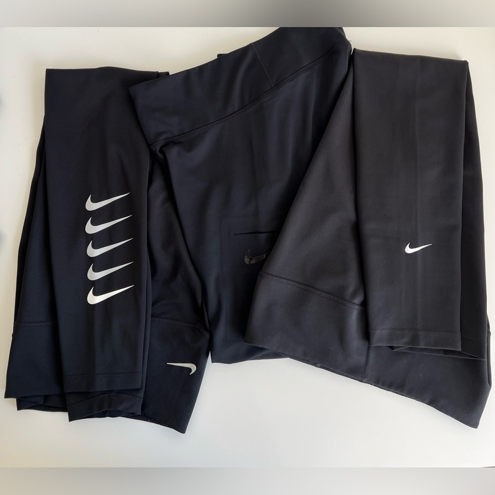 SMALL Nike women’s leggings capris tights black swoosh dri fit lot of 3